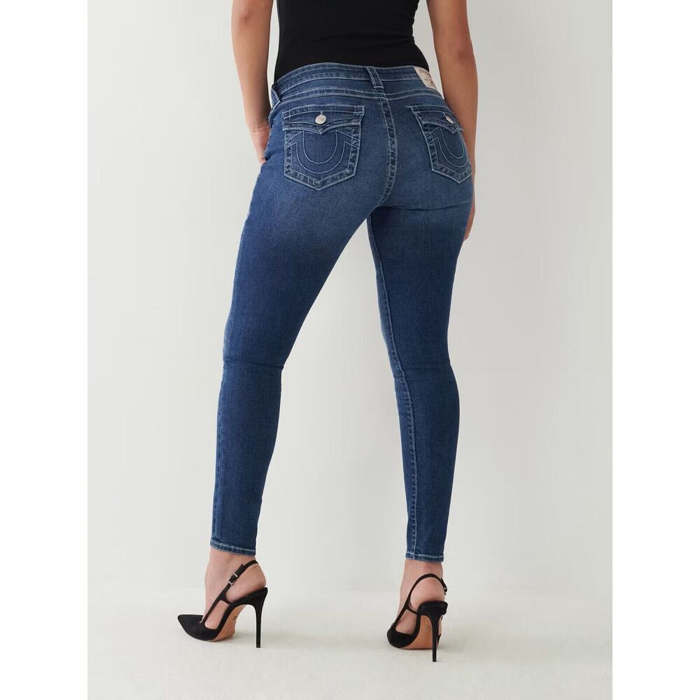 True Religion High-Rise Skinny Jeans in Dark Blue